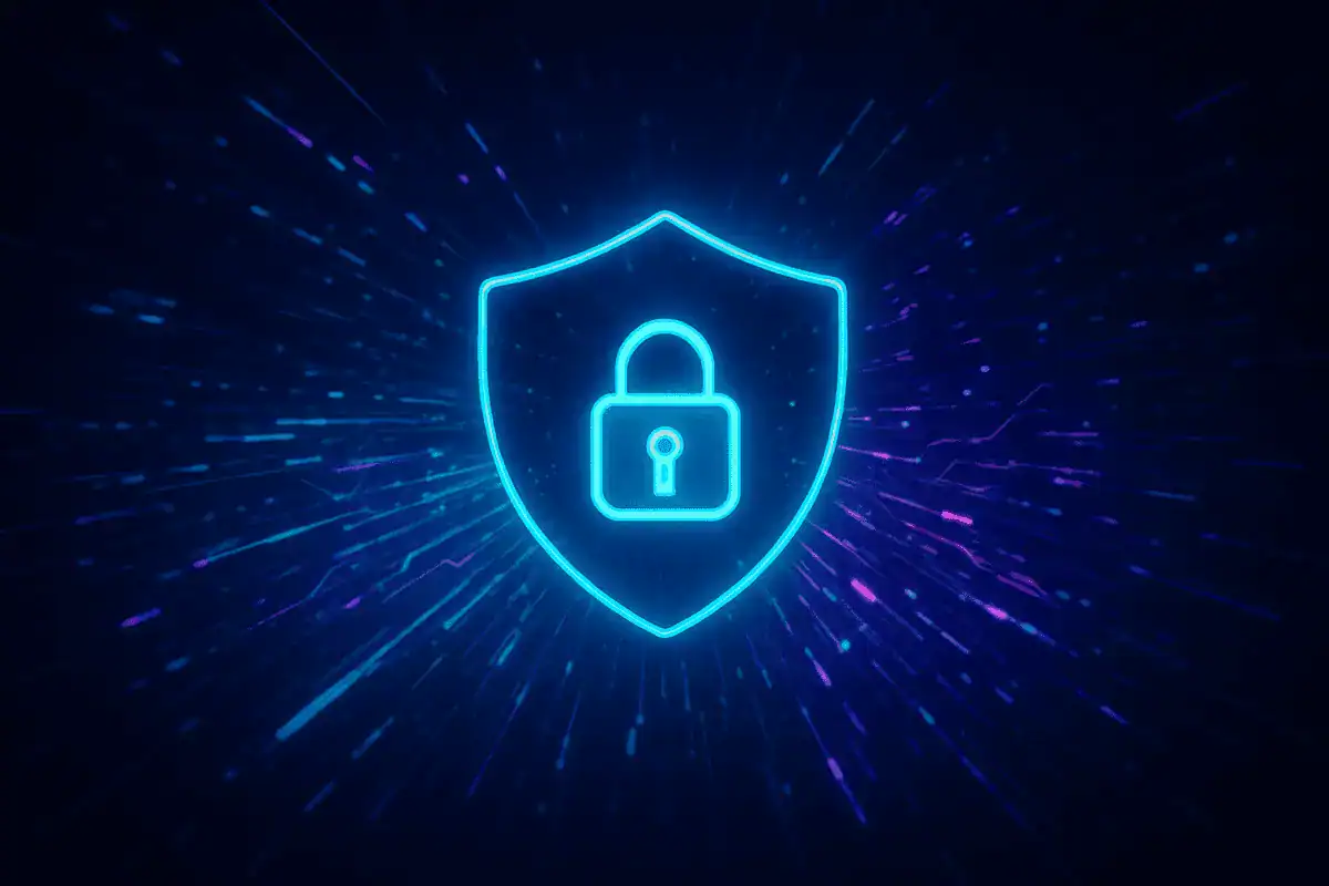 Illustration conceptuelle de la sécurité des communications d'entreprise, de l'intelligence artificielle et de la connectivité 5G.