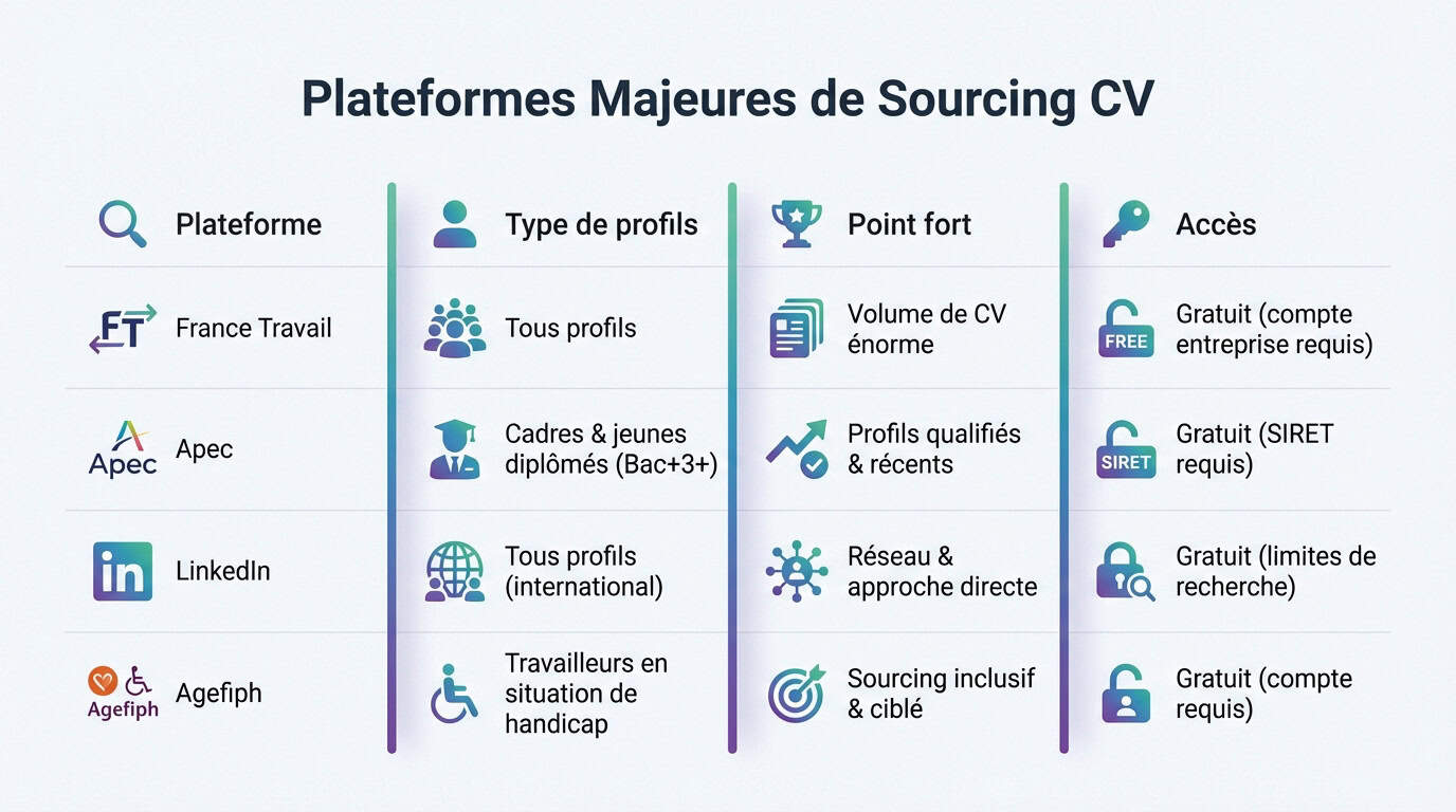 Tableau comparatif des meilleures cvthèques gratuites pour le sourcing de candidats