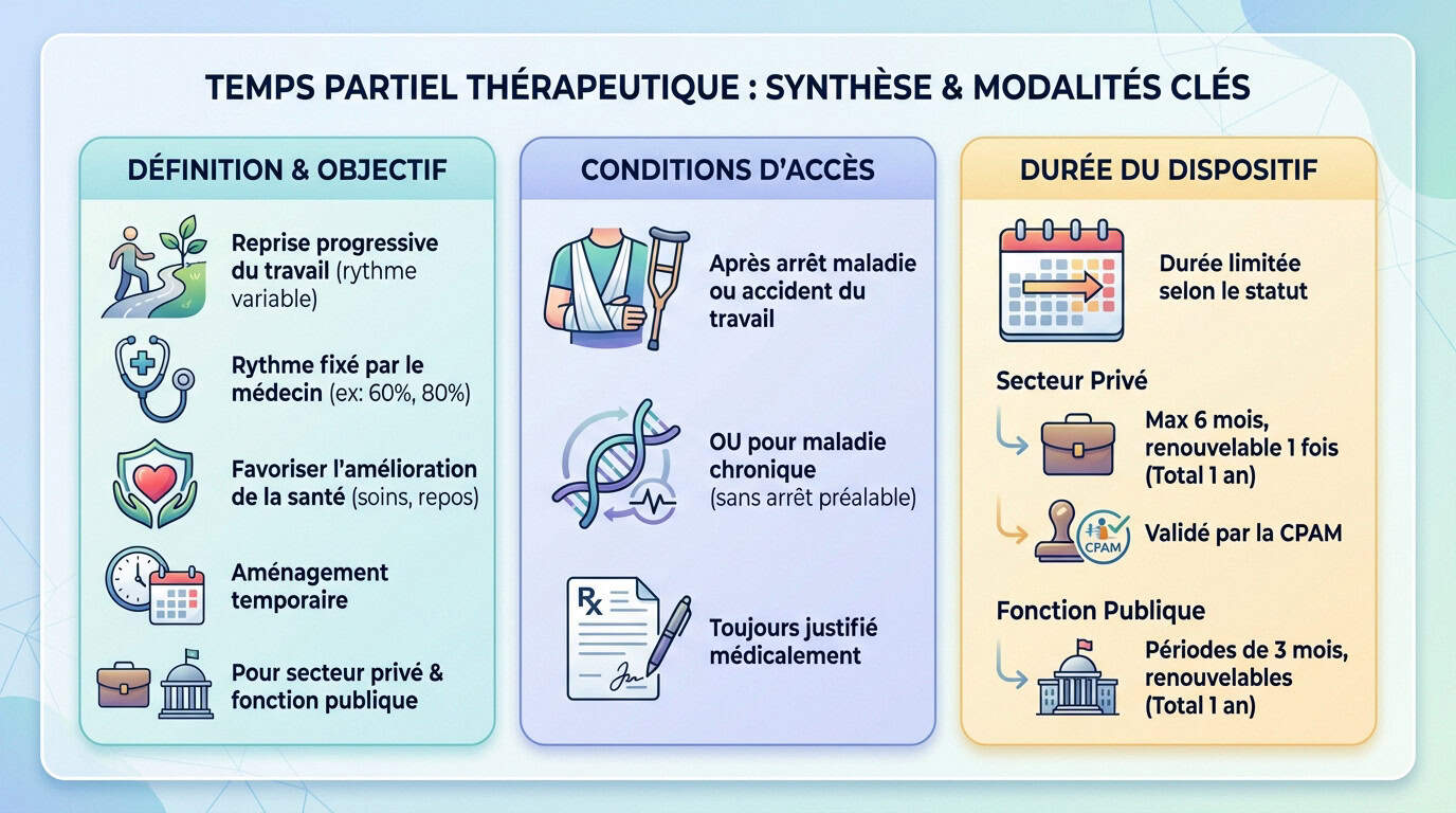 Synthèse des modalités clés et conditions du temps partiel thérapeutique