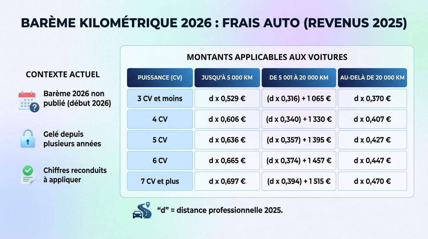 Tableau récapitulatif des indemnités kilométriques 2026 pour voiture