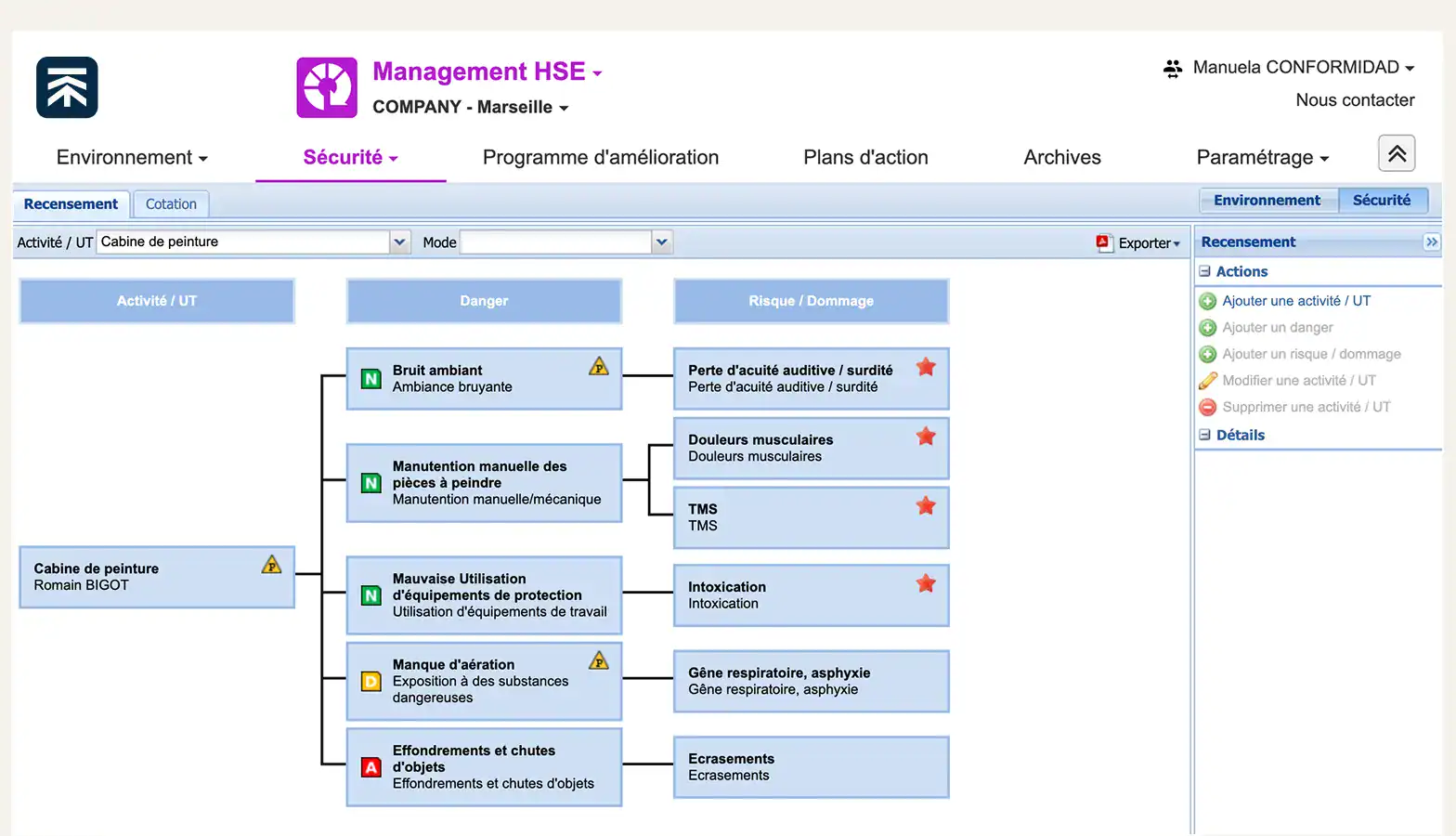 Interface du logiciel HSE Tennaxia
