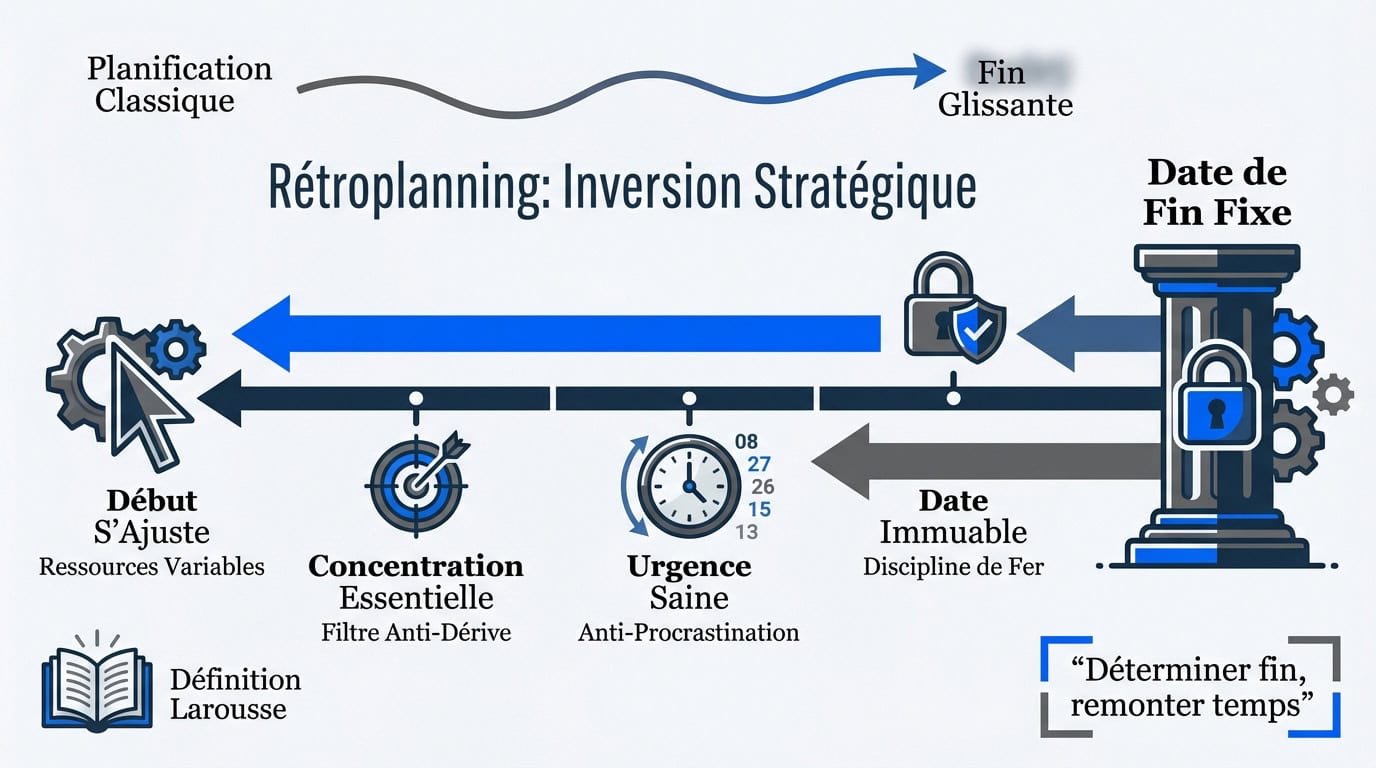 Schéma d'un rétroplanning inversé pour la gestion de projet
