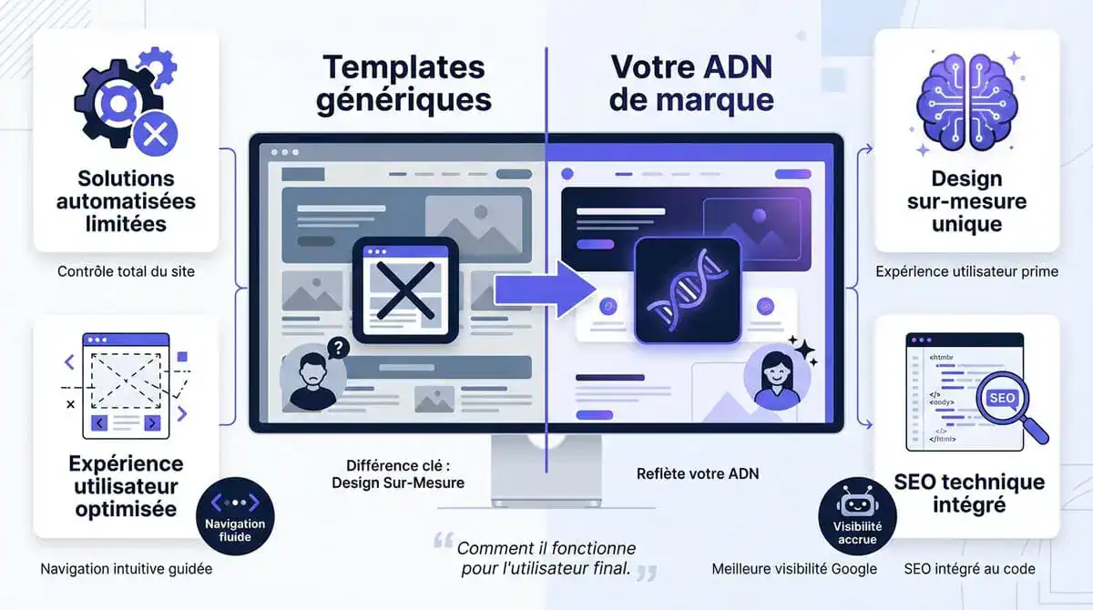 Comparaison entre un design web générique et une création sur-mesure pour l'expérience utilisateur