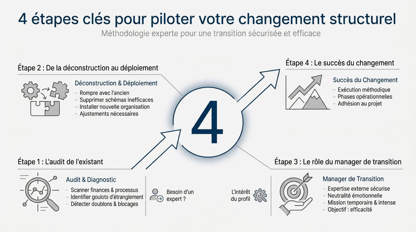 Schéma des étapes de la restructuration d'entreprise
