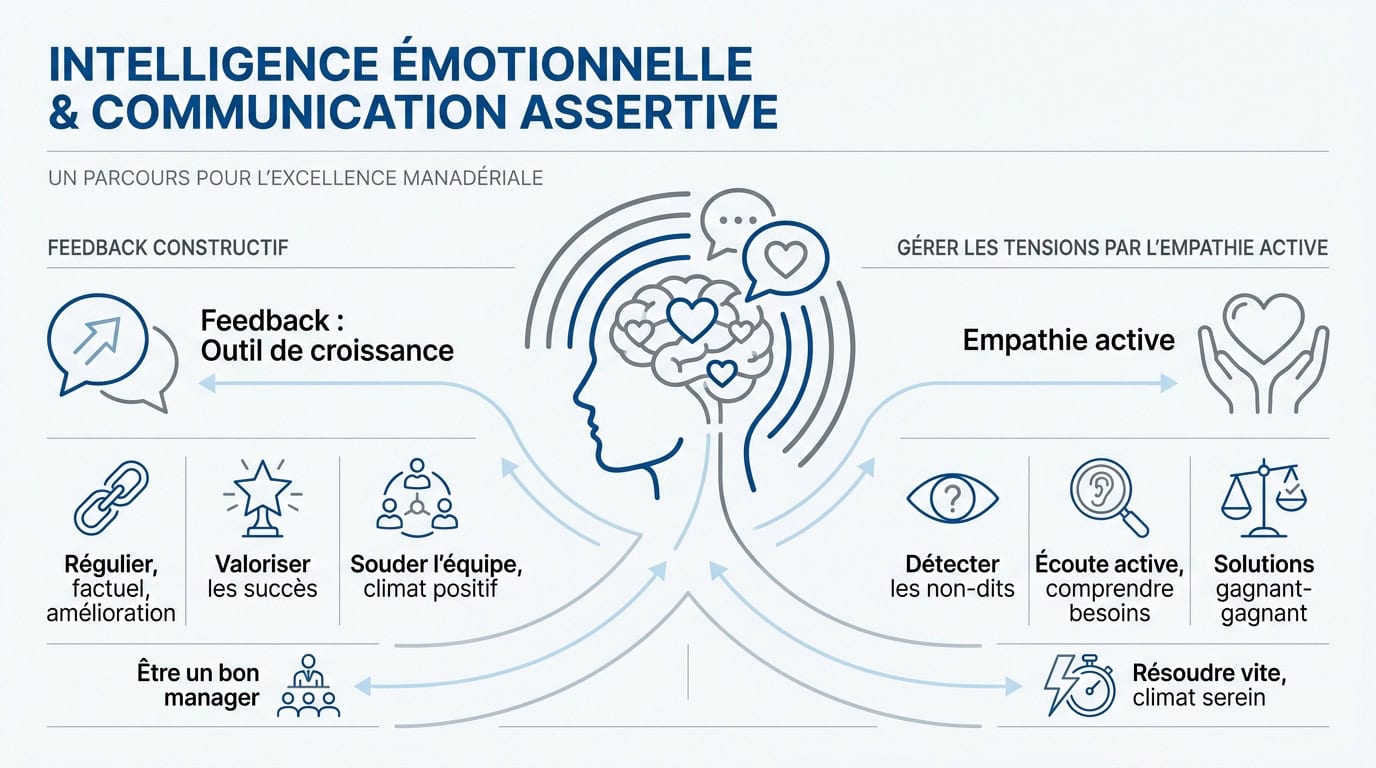 Manager pratiquant l'intelligence émotionnelle et la communication assertive avec son équipe