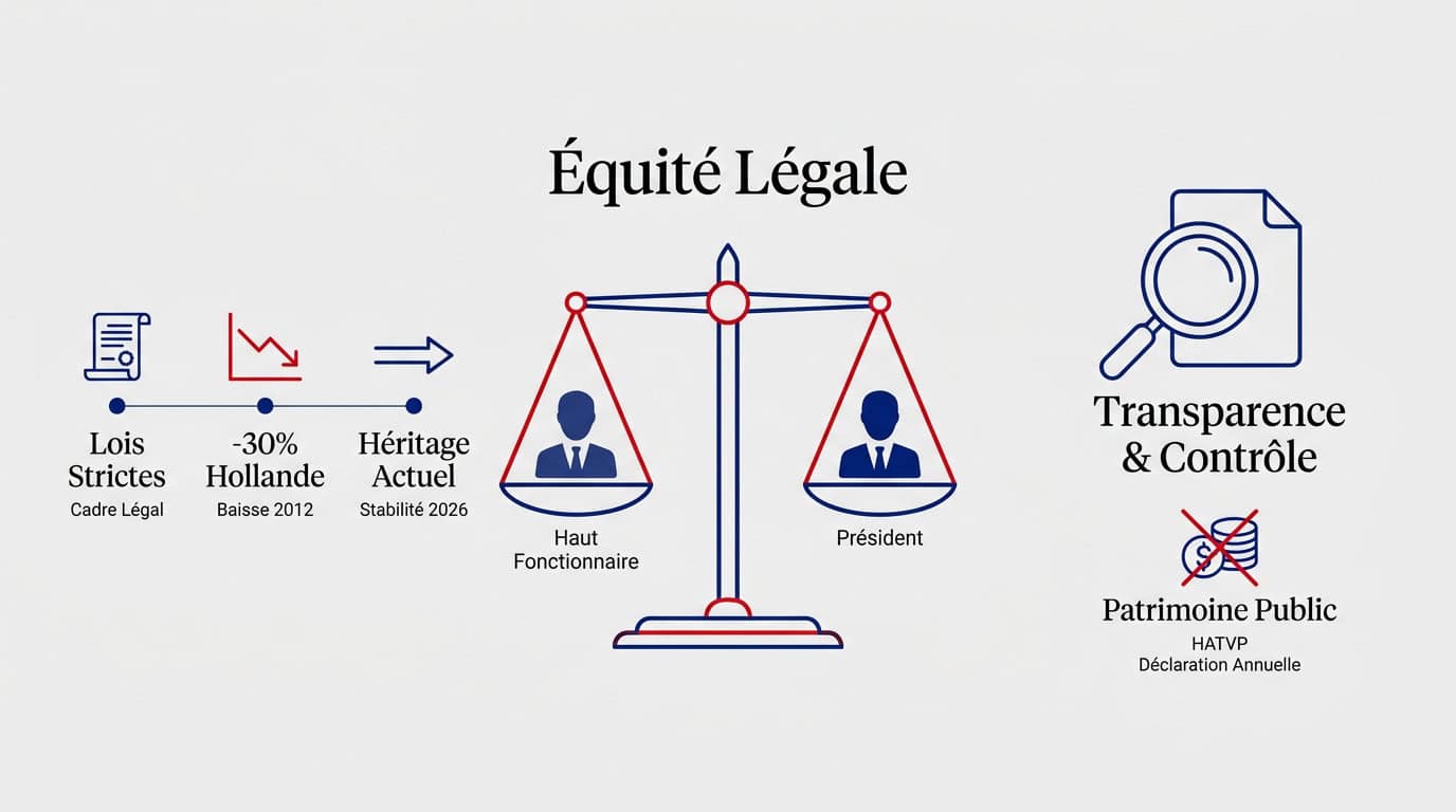 Représentation symbolique de la justice et du cadre légal entourant la rémunération présidentielle