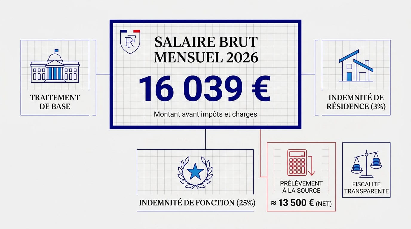 Graphique de la décomposition du salaire brut mensuel du Président de la République française