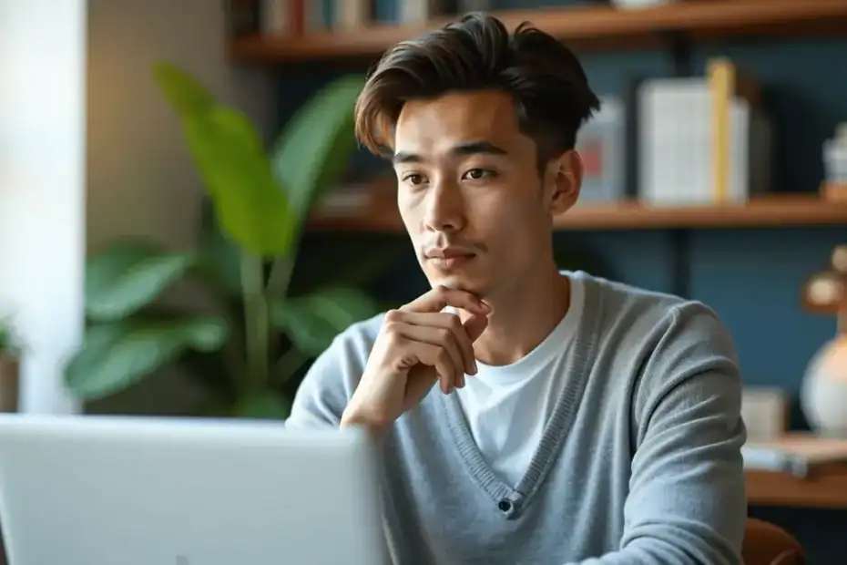 Jeune homme suivant une formation en ligne sur son ordinateur