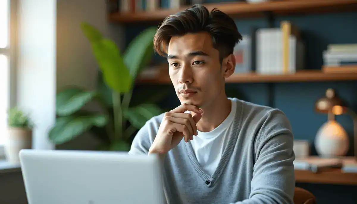 Jeune homme suivant une formation en ligne sur son ordinateur